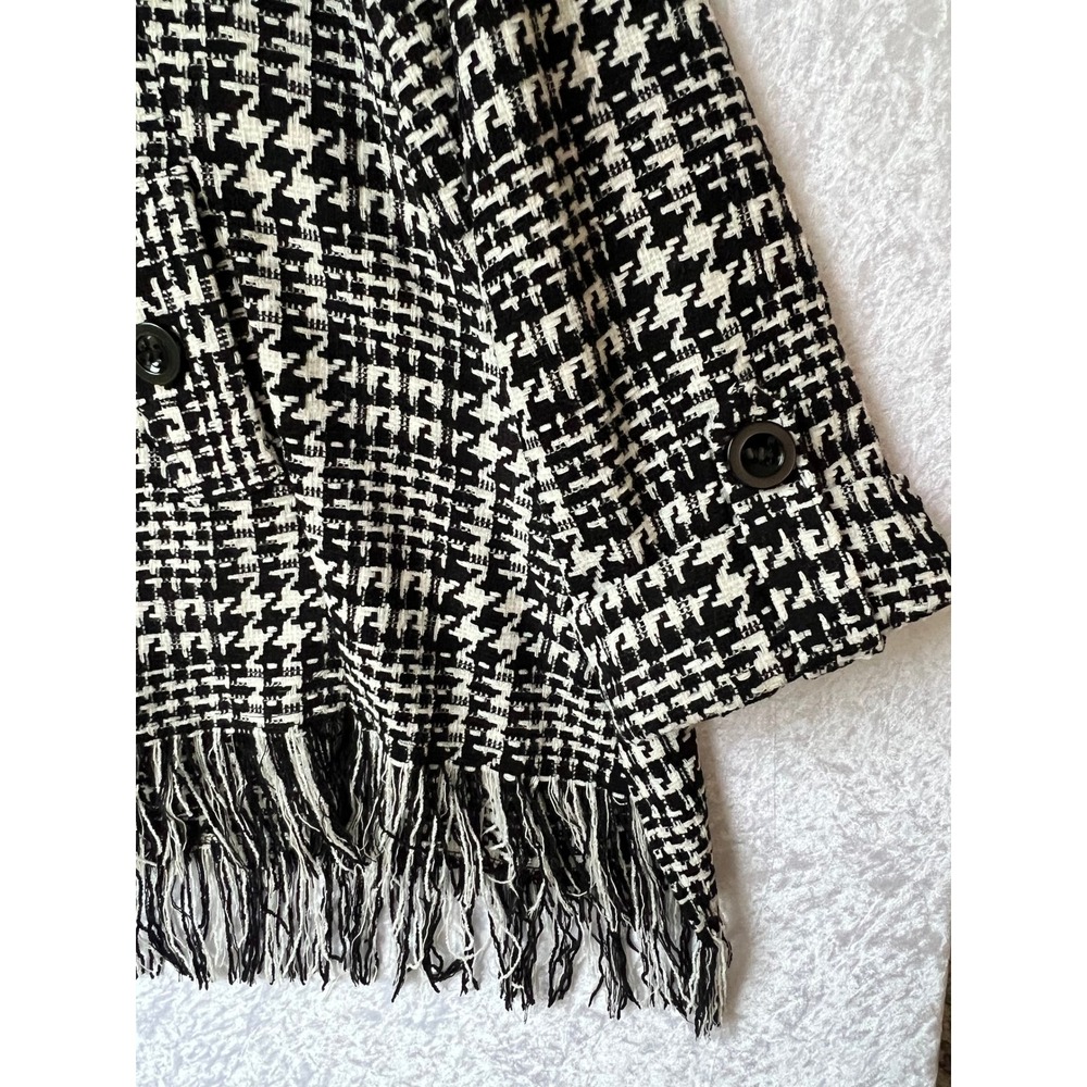 For Cynthia Houndstooth Hooded Fringe Jacket Women's Size Small - Picture 5 of 13